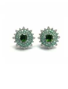 50% CLEARANCE!! NWT $23,370 RARE IMPORTANT 18KT CHROMO DIOPSIDE DIAMOND EARRINGS - Picture 1 of 1