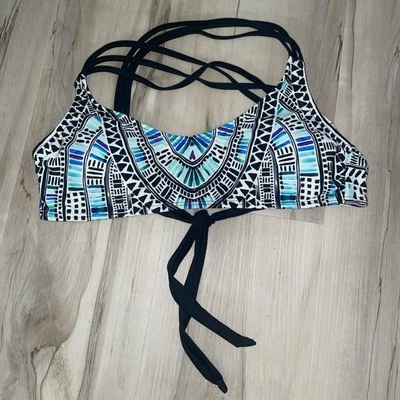 SO juniors L geométrico negro blanco azul corbata traje de baño bikini top Foto 1 de 4