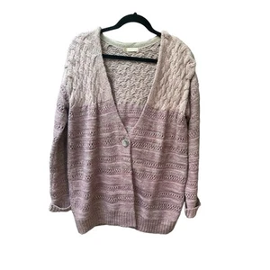 Hinge Women's V-Neck Knit One Button Oversized Cardigan Sweater Sz M Purple Gray - Picture 1 of 7