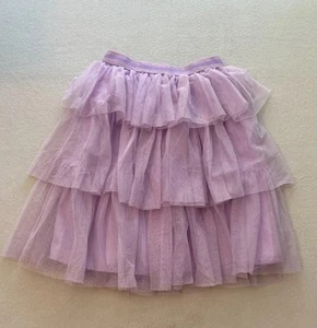 H&M Tulle Skirt Girls Size 7 Purple Tiered Ruffled Glitter Elastic Waist Pull On - Picture 1 of 10