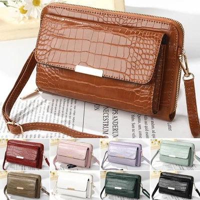 Small Crocodile Crossbody Cell Phone Purse Womens Leather Clutch Wallet Handbag - Image 1 of 4