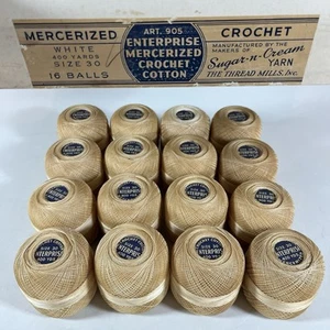 16 Vintage Sugar N Cream Mercerized Crochet Cotton Balls No. 30 Lot, 400 Yds Ea. - Picture 1 of 14
