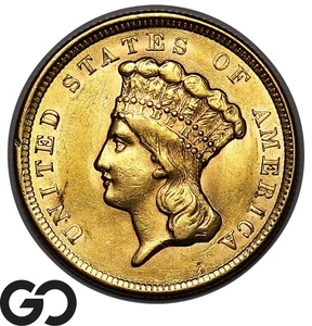 1854 Three Dollar Gold Piece, $3 Indian Head Princess, Lustrous Choice BU++! - Picture 1 of 3