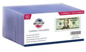 50ct Regular Currency Topload Holders - Banknote Toploaders, Dollar Bill... - Picture 1 of 6