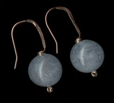 Pendientes de gancho solitario de aguamarina con cuentas de oro rosa macizo de 14K 4,01 gramos WW Foto 1 de 2