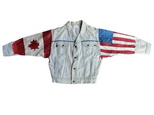 VTG 90s Y2K OOAK North America Embellished Denim Jacket Mens S Painted Studded - Picture 1 of 16
