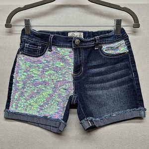 Jordache Shorts Girls 12 Denim Sequin Iridescent Glitter Casual Adjustable Waist - Picture 1 of 12
