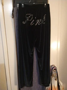 PINK Victoria's Secret Samt Hose weites Bein Strass Logo schwarz Größe L - Bild 1 von 4