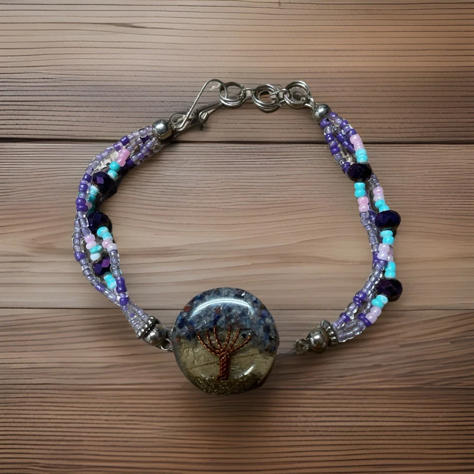 Pulsera de Resina Árbol de la Vida Hecha a Mano - Púrpura Multi-Hebra Semilla Cuentas Boho Joyería Foto 1 de 4