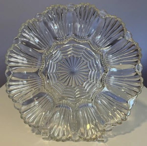 Vintage Deviled Egg Serving Plate Holds 12 Clear Glass Flower Design Dish 10" - Picture 1 of 12
