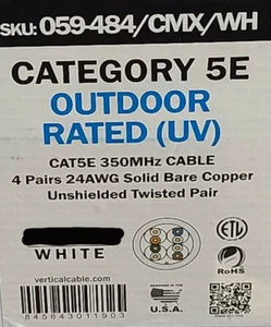 Vertical Cable 059-484/CMX/WH CAT5E UTP LLDPE Outdoor Network Cable White /100ft - Picture 1 of 10
