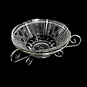 Vintage FNG Bowl with Silver Tone Wire Holder Pressed Glass - Picture 1 of 9