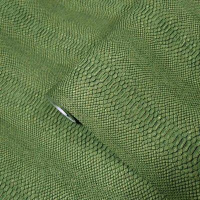 Embossed golden green faux python scale snake skin textured modern wallpaper 3D - Image 1 of 4