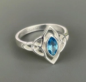 Anillo de compromiso de topacio azul marquesa natural anillo de plata 925 regalo para ella - Imagen 1 de 9