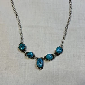 Vintage Richard Begay Zuni Sterling Turquoise 19”Necklace - Picture 1 of 11