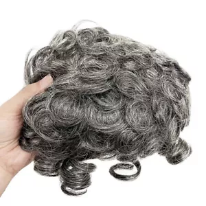Fluffy Wavy Curly Real Human Hair Topper Grey Bangs Hairpiece For Women Wiglets - Picture 1 of 7