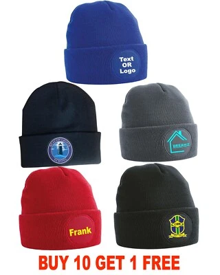 Custom Printed Personalised Woolly Beanie Hat Headwear Workwear Promotion