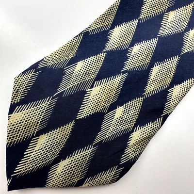 Corbata para hombre Structure azul amarillo geométrica diamantes seda longitud clásica Foto 1 de 4