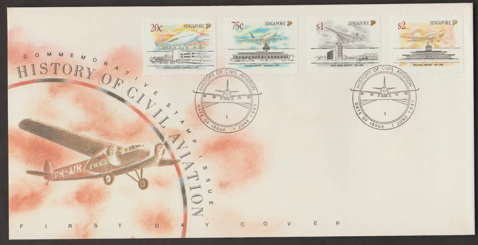 (SF152)MALAYSIA SINGAPORE 1991 HISTORY OF CIVIL AVIATION SET FDC. FV S$ 4.15 - Image 1 of 1