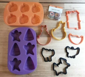 Lot of Wilton & Unbranded Silicone Halloween Molds Cookie Cutters Mini Cupcake  - Picture 1 of 5
