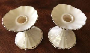 Pair of LENOX Symphony Candle Holders with Platinum Trim 4.5” ~ Excellent Cond. - Picture 1 of 5