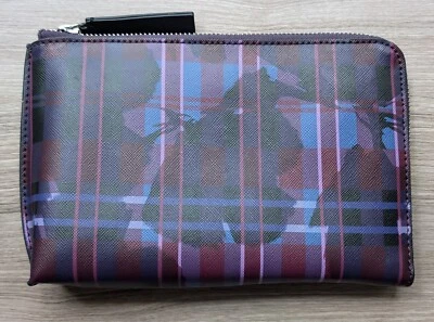 Bolso clutch de lona recubierta Banana Republic Madras a cuadros floral púrpura azul Foto 1 de 4