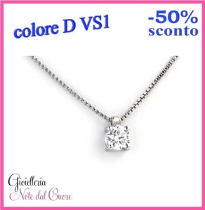 CIONDOLO PUNTO LUCE ORO BIANCO DIAMANTE NATURALE D VS1 0.90 CARATI CERTIFICATO - Imagen 1 de 5