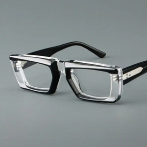 Square Patterned Eyeglass Thick Frames Glossy Unisex Glasses Metal Decoration - Picture 1 of 20