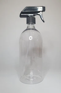 1 Litre PET Plastic Clear Boston Bottle & Black Trigger Spray Pump *Any Amount* - Picture 1 of 1