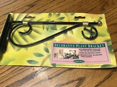 Suporte de parede ferro forjado latão rolo LANTERNA PLANTA gancho cabide vintage lacrado EUA - Imagem 1 de 4