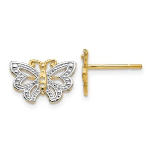 10k Yellow Gold Butterfly Post Earrings - Picture 1 of 7