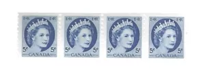 Canada 1954 Wilding Portrait Coil 5c #348 Strip of 4 F/VF MNH - Picture 1 of 1