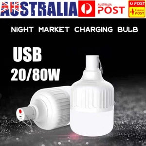 USB LED Bulb 20W/80W Emergency Lamp Rechargeable Camping Outdoors Light Hook - Picture 1 of 11