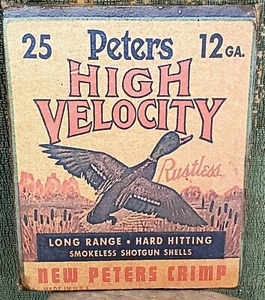 INSEGNA TELA STAMPA PUBBLICITARIA MUNIZIONI CACCIA FUCILE CALIBRO 12 PETERS DUCK VINTAGE - Foto 1 di 4