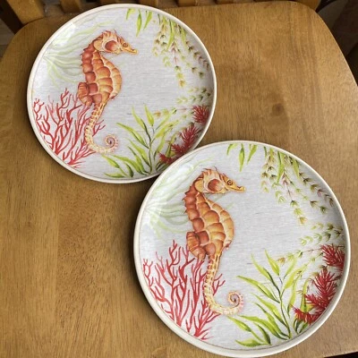 Juego de 2 platos de ensalada de plástico melamina Better Home & Garden Seahorse Foto 1 de 4