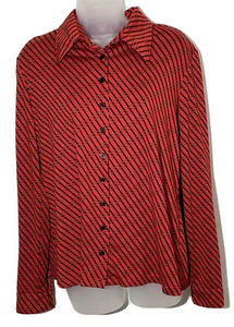 Top vintage de manga larga con botones delanteros para mujer rojo con estampado de cadena dorada grande - Imagen 1 de 12