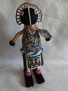 Bambola Ndebele Maiden fatta a mano arte con perline dalle donne dell'Africa meridionale arte popolare - Foto 1 di 14