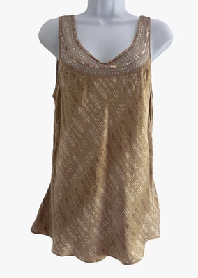 Винтажный старый темно-синий идеально подходит женщин бак XL золото блестки декольте 100% шелк Y2K - Изображение 1 из 4