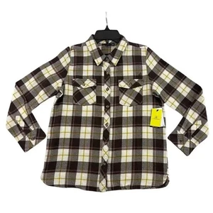 Volcom Flannel Shirt Girls Size 8/10 Espresso Plaid  Getting Rad Button Up NEW - Picture 1 of 16