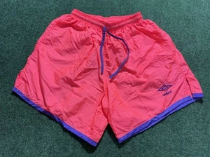 Vintage 90’s Umbro Logo Nylon Shorts Size Medium Soccer Neon Pink Purple Trim - Picture 1 of 12