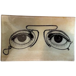 Pottery Barn Schmuck Tablett Schmelzglas Halloween Gläser 8 x 5" Rahmen Augen schwarz - Bild 1 von 6
