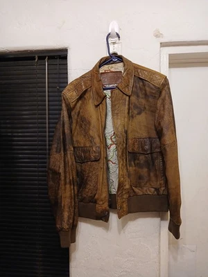Chaqueta De Colección Ground Zero Cuero Bombardero Piloto Para Hombres Talla 40 Mapa Forro Aviador Años 80 Foto 1 de 4