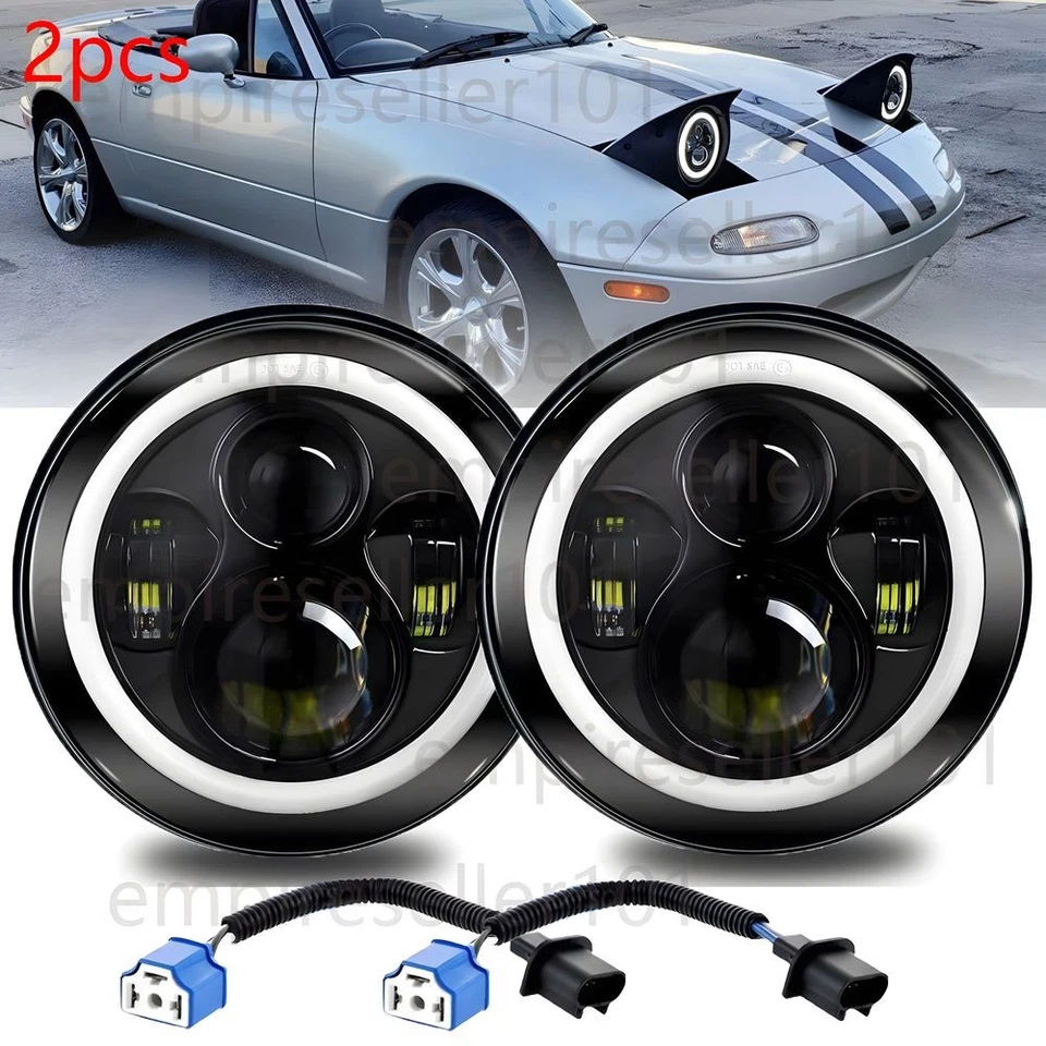 Par de faróis de LED redondos Halo Angle Eyes 7" para Porsche 911 912 914 924 928 944 - Imagem 1 de 4