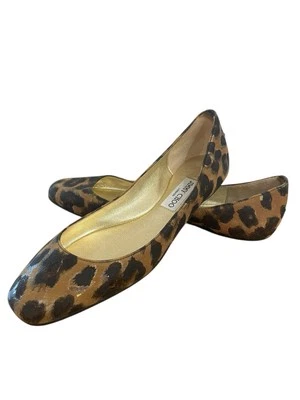 Jimmy Choo Leather Leopard Print Flats Women Size 40 Black Gold Brown Tan VGC - Image 1 of 4