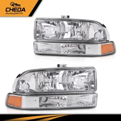 Fit For 1998-2005 Chevy Blazer S10 Chrome Amber Corner Headlights Bumper Lamps - Image 1 of 4