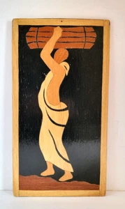 Vintage handgefertigte Holzintarsien Intarsien Ghana Afrika Wandkunst, Holzkunst Dame mit Holz - Bild 1 von 7