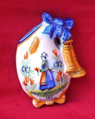 HR QUIMPER Bagpipe Wall Pocket Vase Little Bretonne 1900's - Image 1 of 4