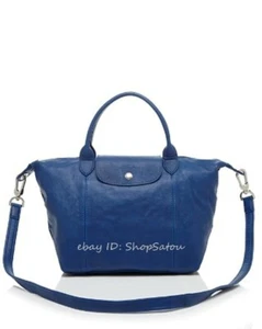LONGCHAMP Le Pliage Cuir Leather Handbag DUCK BLUE Small - Picture 1 of 12