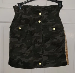 ASOS camo Army Green Orange Striped Camouflage Cotton High Waist Mini Skirt 2 - Picture 1 of 8