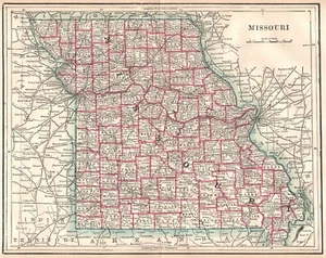 Missouri 1892 antike Karte R.S. Peale 9. Auflage Enzyklopädie Britannica - Bild 1 von 2